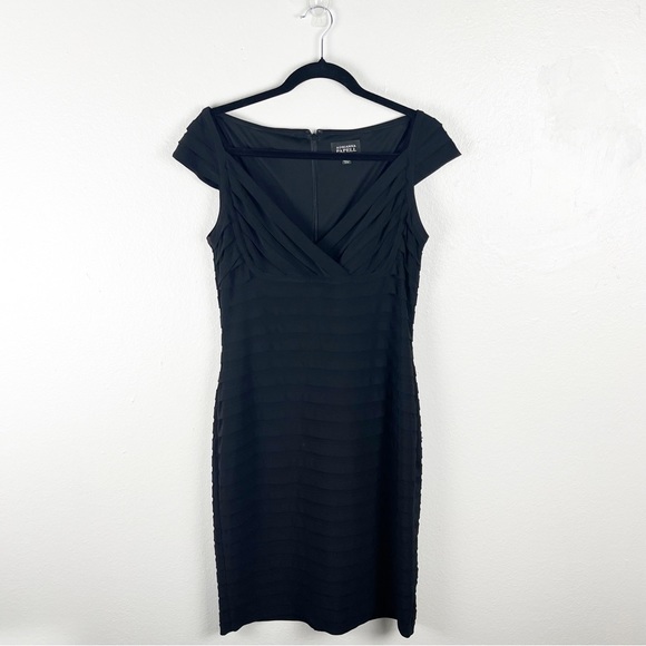 Adrianna Papell Dresses & Skirts - ADRIANNA PAPELL Classic Black V-Neck Layered Tiered Cap Sleeves Dress, Size 12